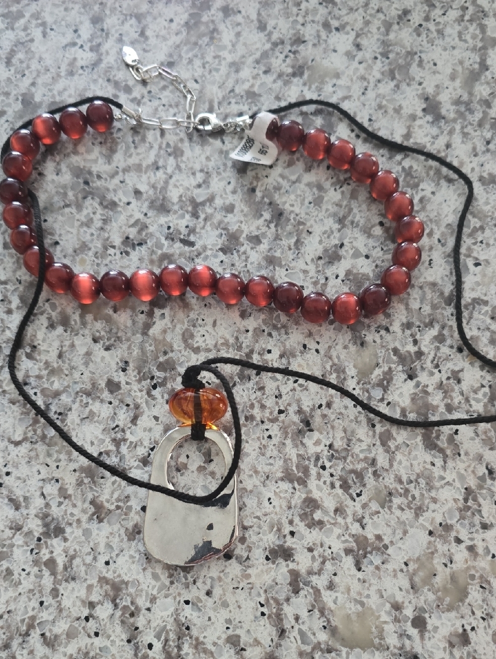 Women’s Amber Bead Necklace with Silver Pendant